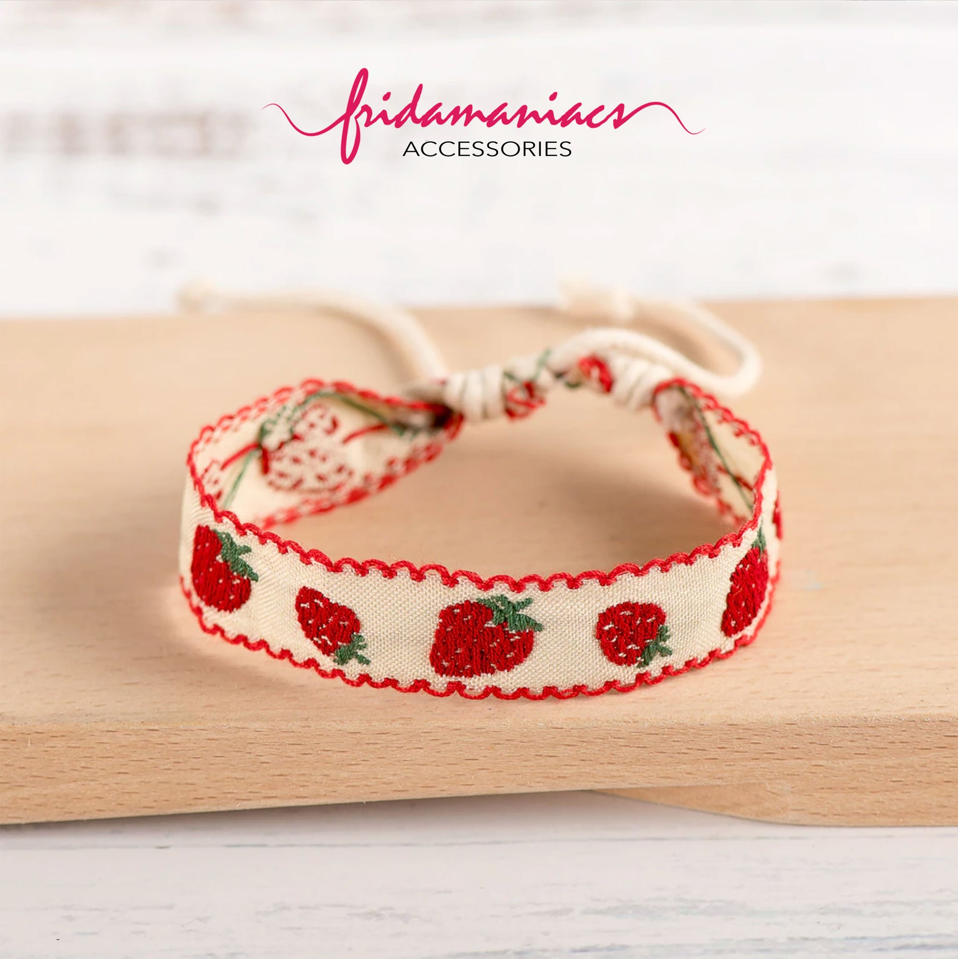 Girl embroidery wrtistband bracelet set with flowers, hearts, and strawberries. Floral and colorful bracelets.