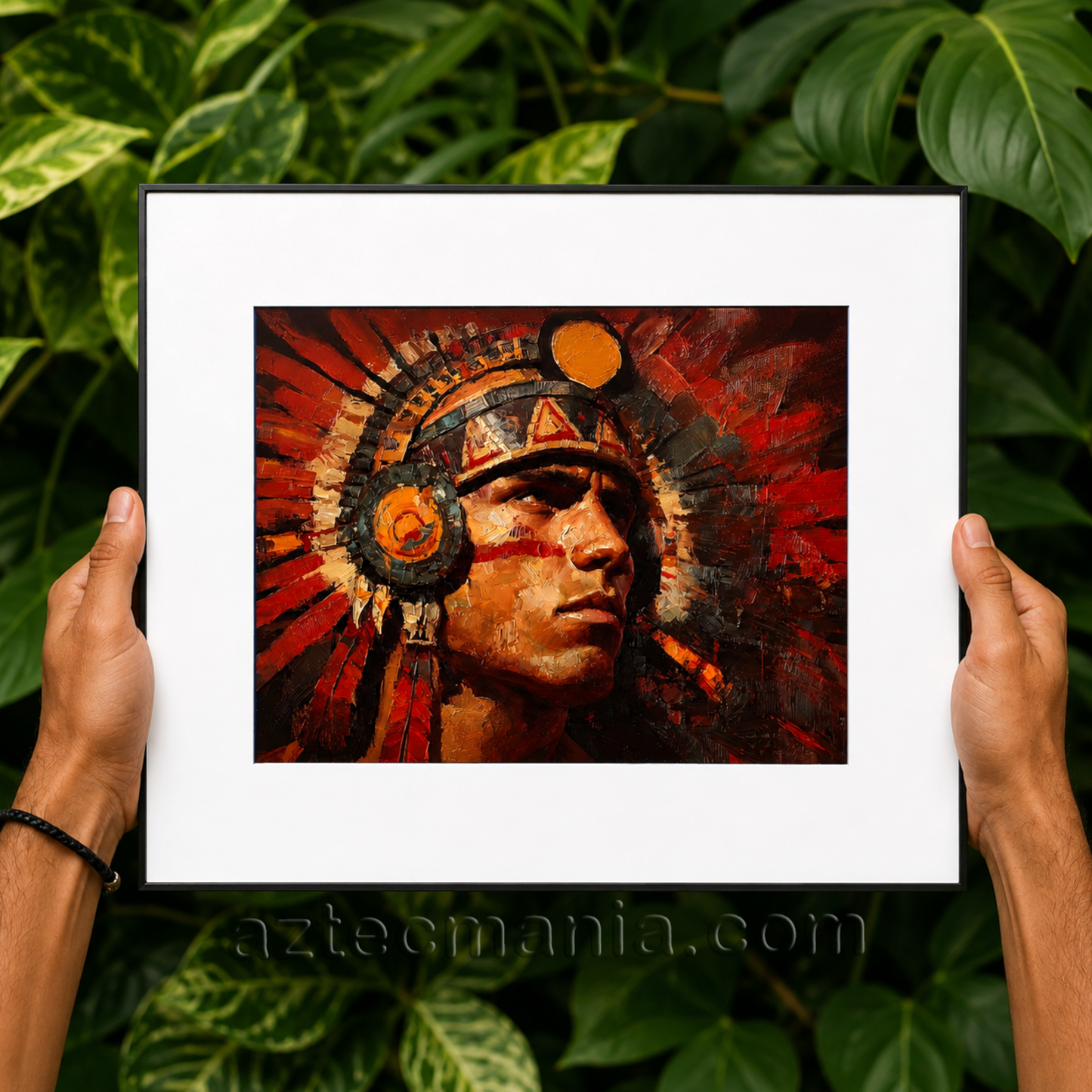 Framed Aztec Warrior Art Print: Salute to the Sun (11 x 14 inches)