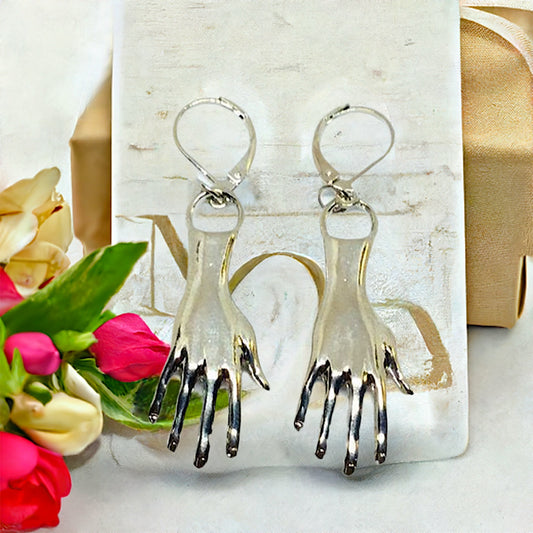Frida Kahlo hands earrings. Mexican Silver tone. Drop and dangle earrings for women and girls.