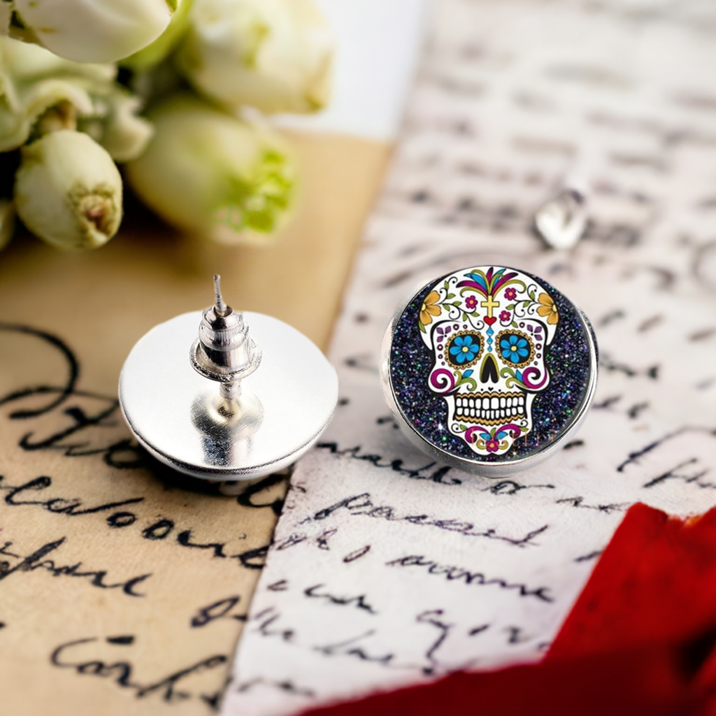 Sugar skull cabochon earrings