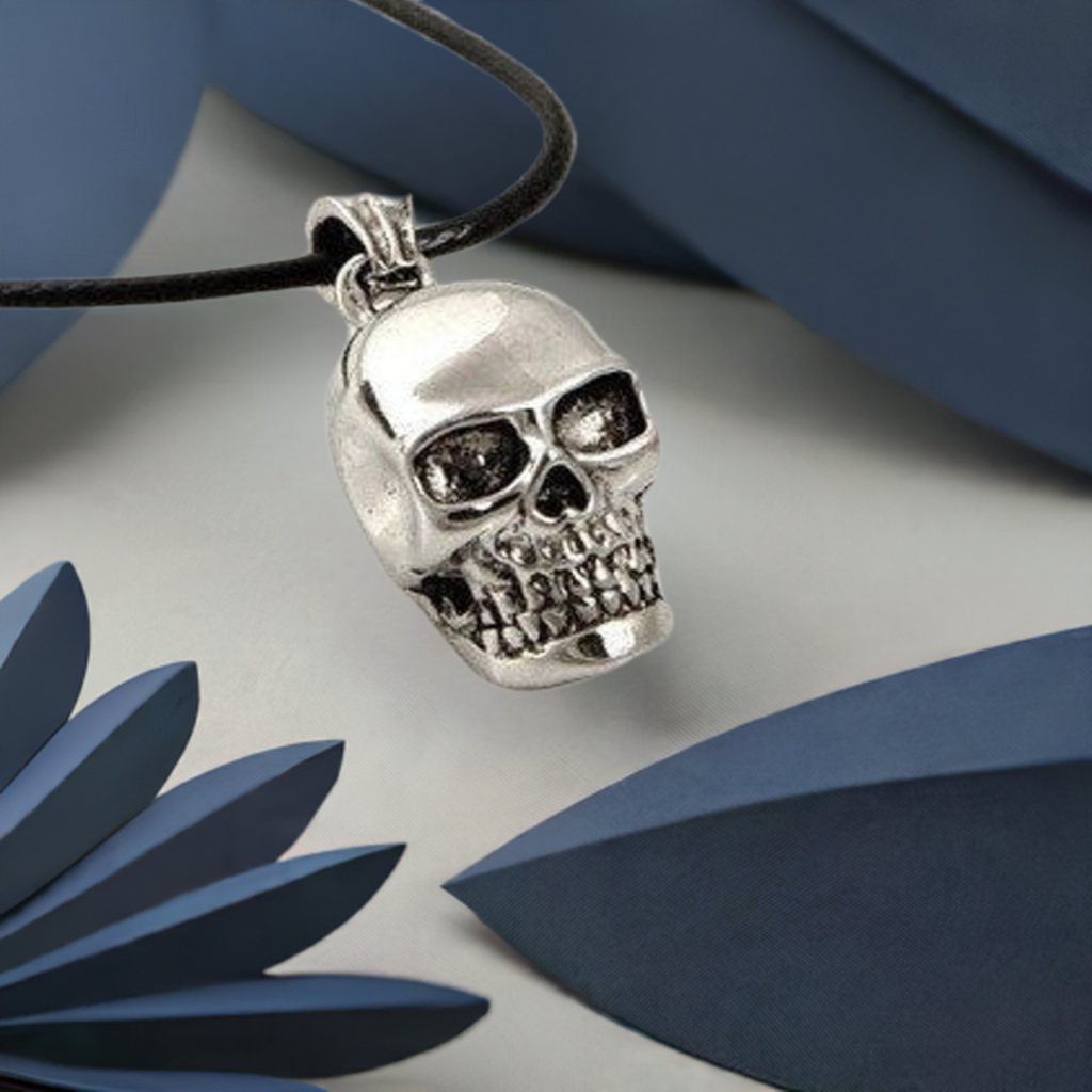 Alluring Men's Silver Skull Pendant-Necklace