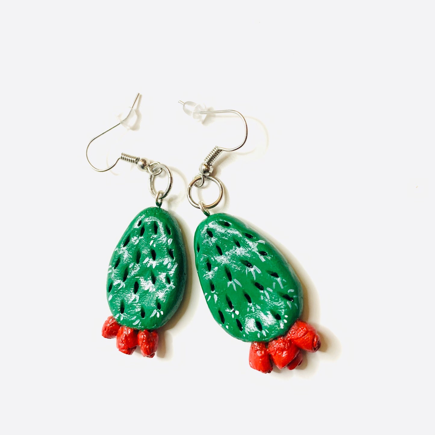 Glamorous Carved Cactus Earrings Clay Jewelry Mexico Red Flowers Folk ArtWear Fashion Summer Girls Women Gift Aretes Nopales Mujer Claywelry