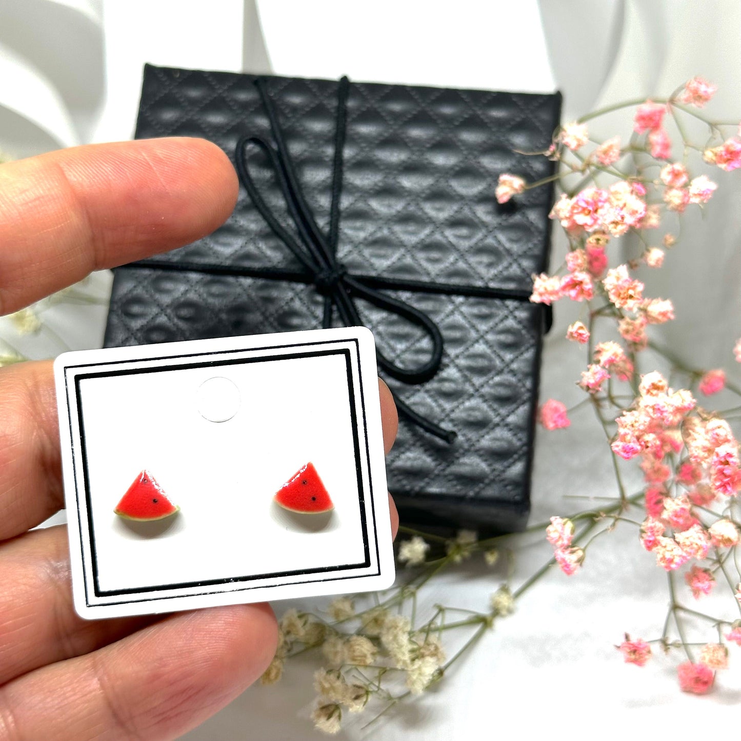 Cute Tiny Watermelon Stud Earrings Ceramic Jewelry Clay Summer Fashion for Girls Casual Urban Outfit Minimalist Style Aretes Ceramica Sandia