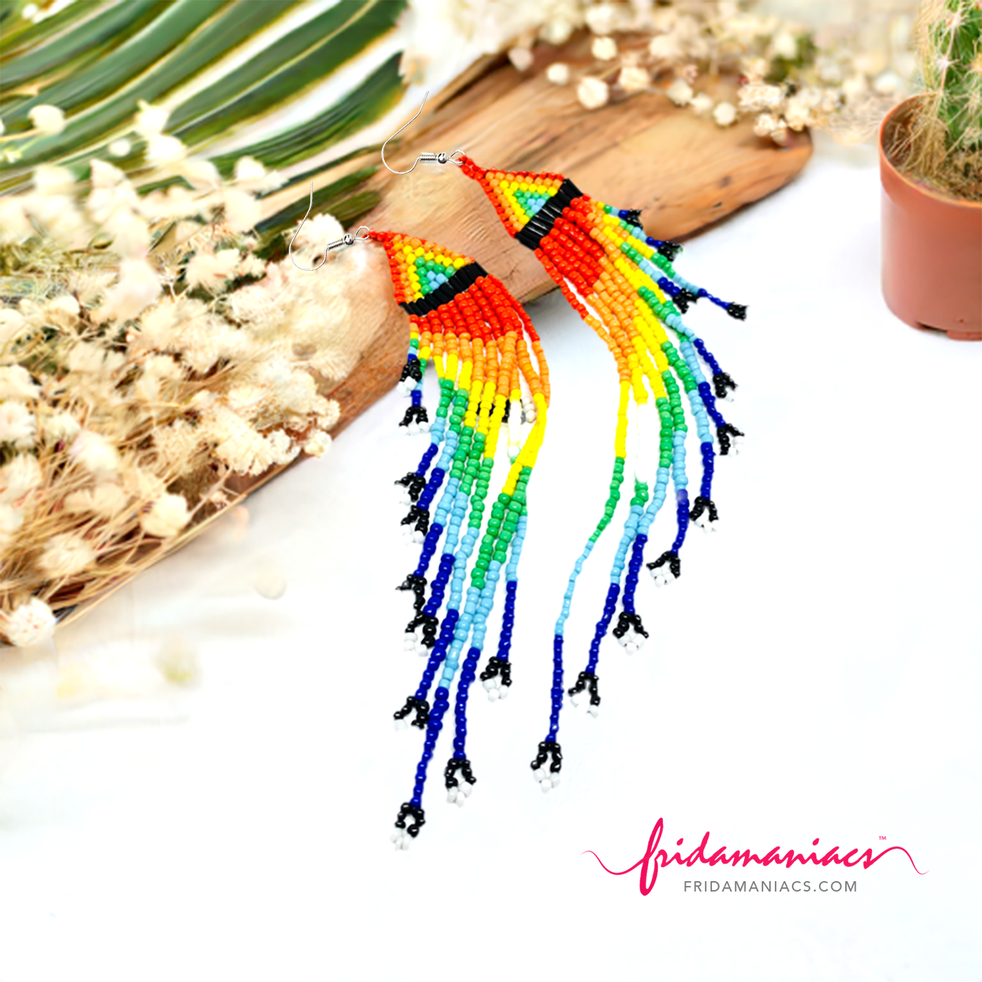 Long Rainbow Beaded Earrings