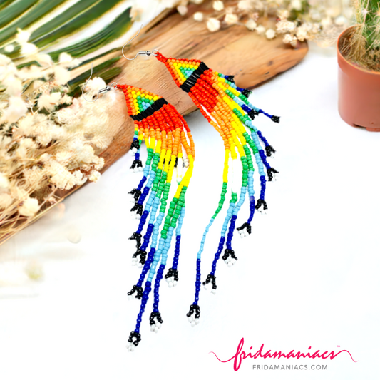 Long Rainbow Beaded Earrings