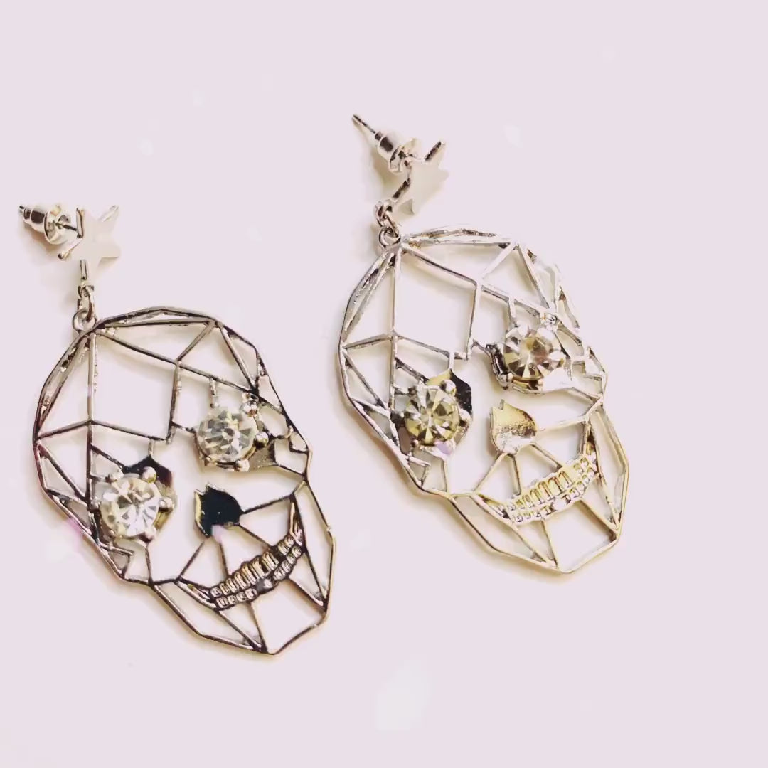 Silver Skull Earrings Hollow Skeleton Fashion Statement Women Swinging Pendant Aretes Calavera de Mujer Color Plata Mexican Inspired Jewelry
