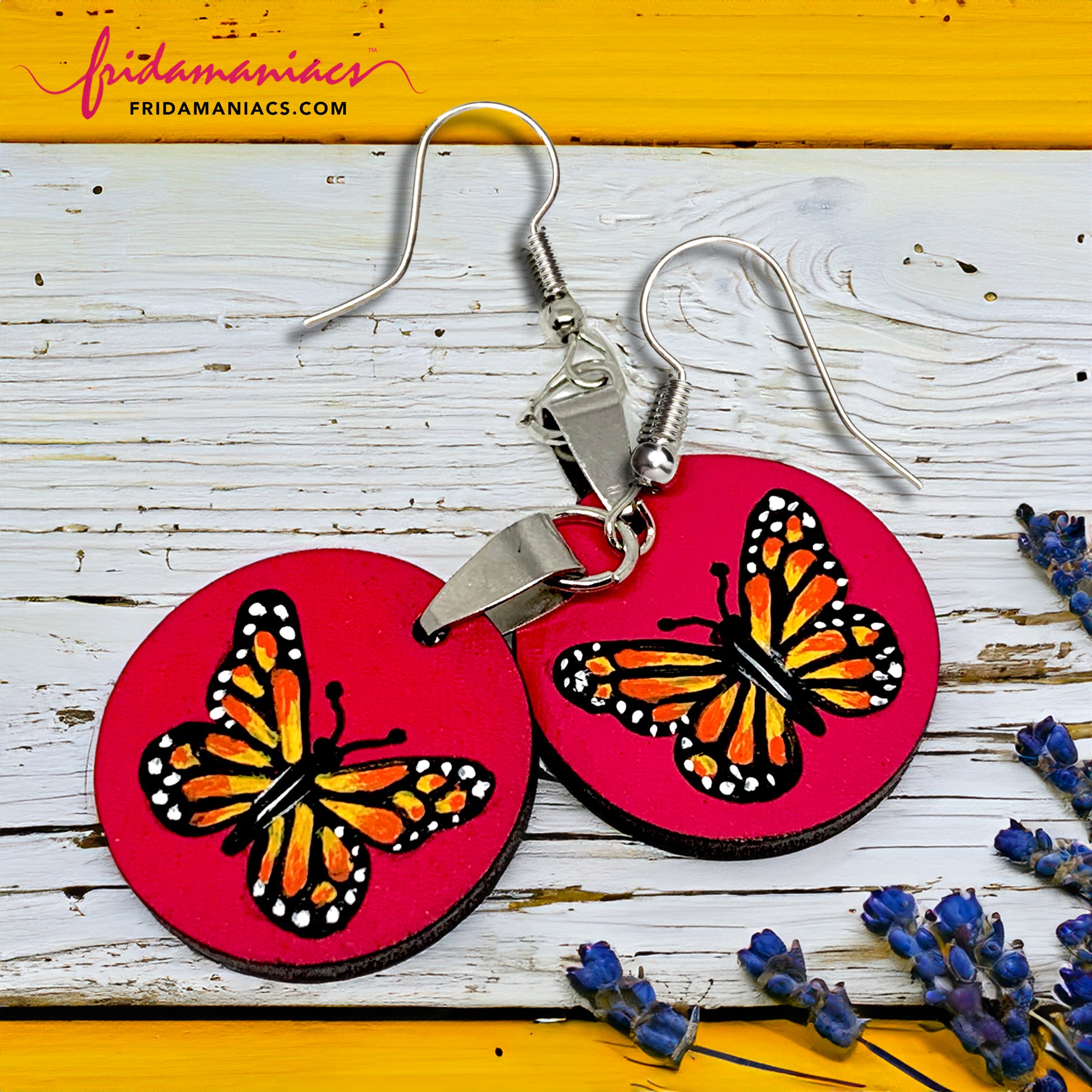 Butterfly wooden earrings painted by hand - Mexican earrings