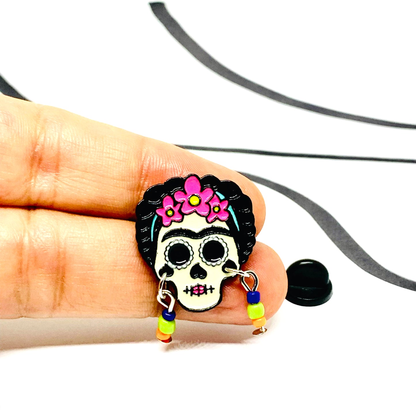Frida Kahlo Enamel Pin: Day of the dead mexican inspired skull frida brooch by fridamaniacs for fridalovers. Fridamania jewelry and accessories