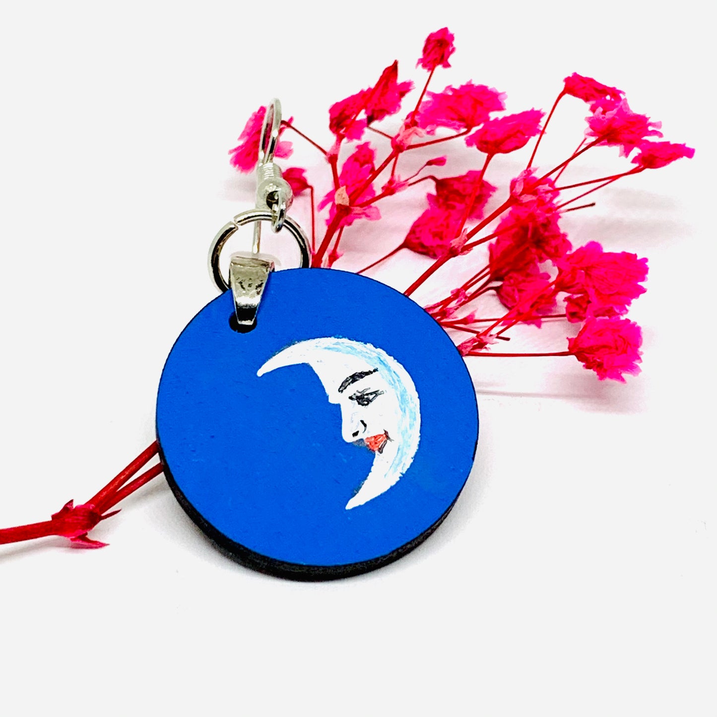 Moon Earrings: La Luna Aretes. La Loteria Mexican Jewelry. Indigo and baby Blue celestial accessories. Loteriart. Circle round dangle drop earrings for girls.