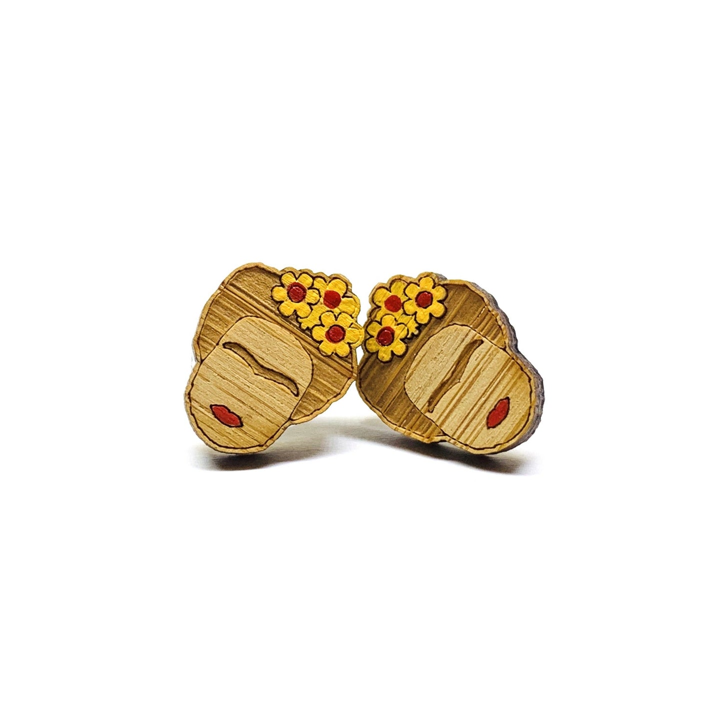 Frida Earrings: Hand painted bamboo wooden Frida Kahlo inspired stud earrings by Fridamaniacs for Fridalovers. Mexican jewelry. Girls Gift idea. Floral mini studs.