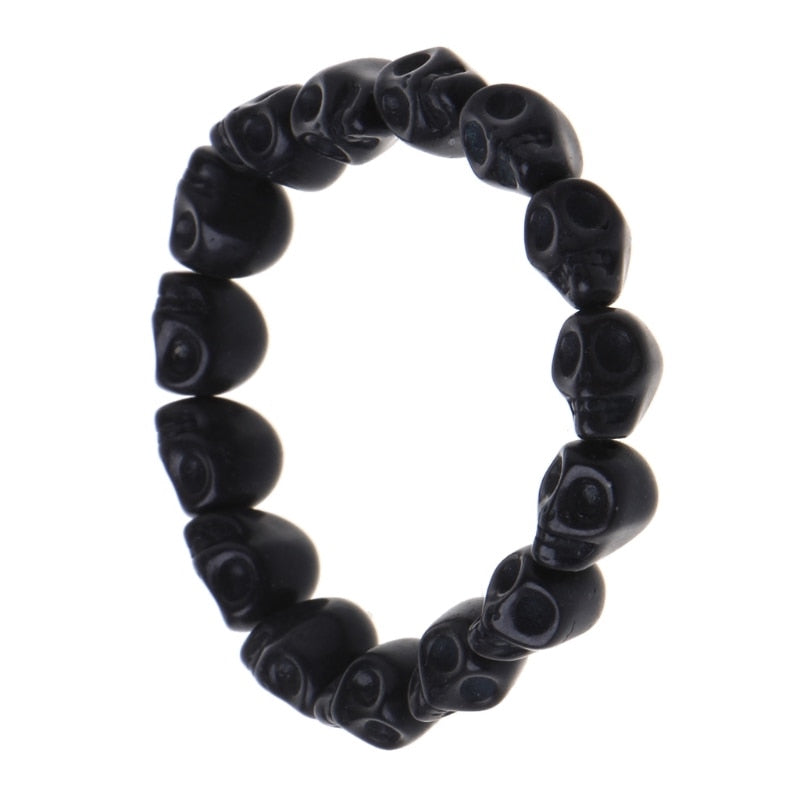 Black skull bracelet made of natural stone beads. Unisex wristband Day of the dead or Dia de Muertos Mexican Jewelry. Boys gift idea. Trendy Halloween accessories by Fridamaniacs Frida Inspired boutique
