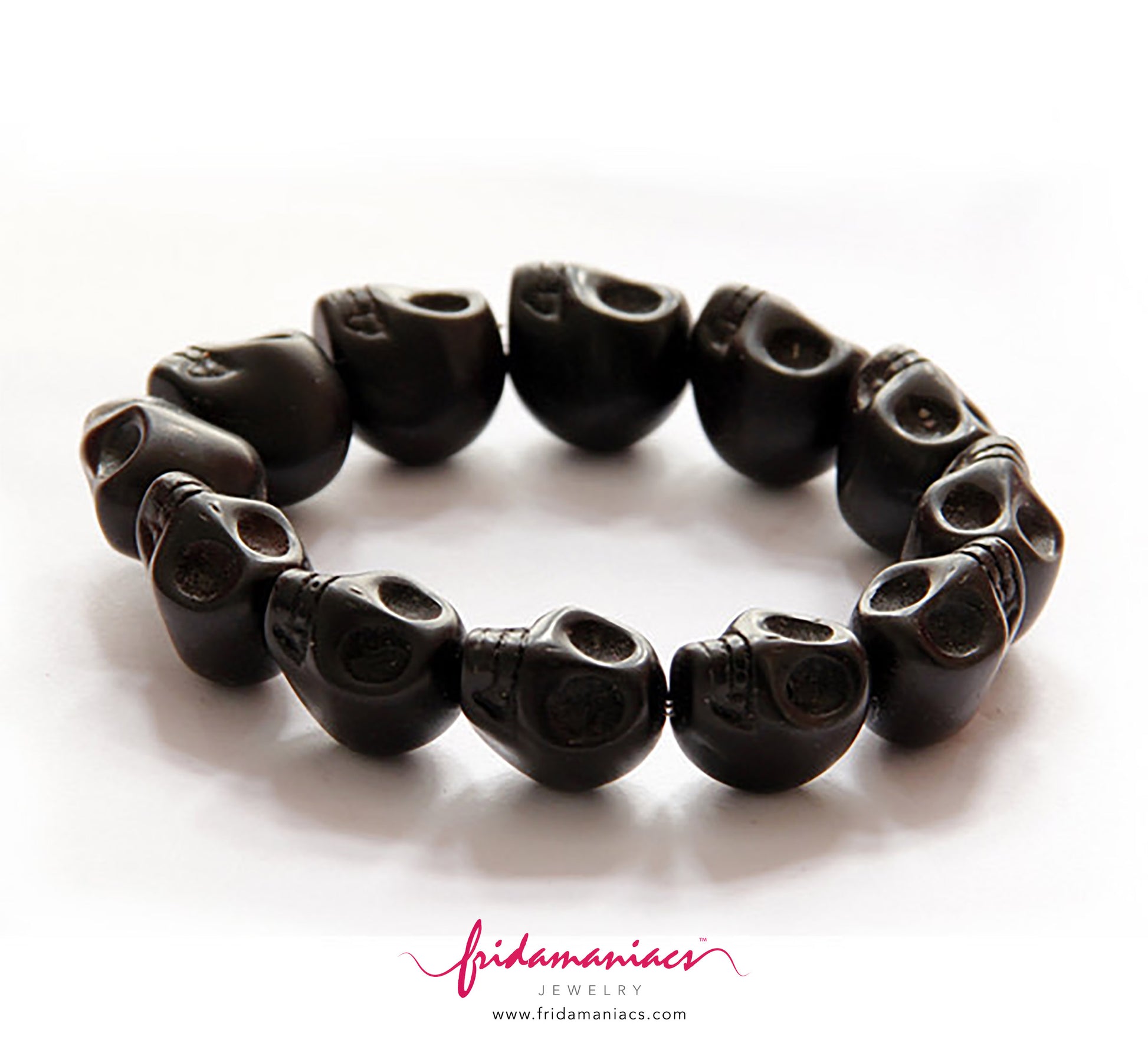 Black skull bracelet made of natural stone beads. Unisex wristband Day of the dead or Dia de Muertos Mexican Jewelry. Boys gift idea. Trendy Halloween accessories by Fridamaniacs Frida Inspired boutique