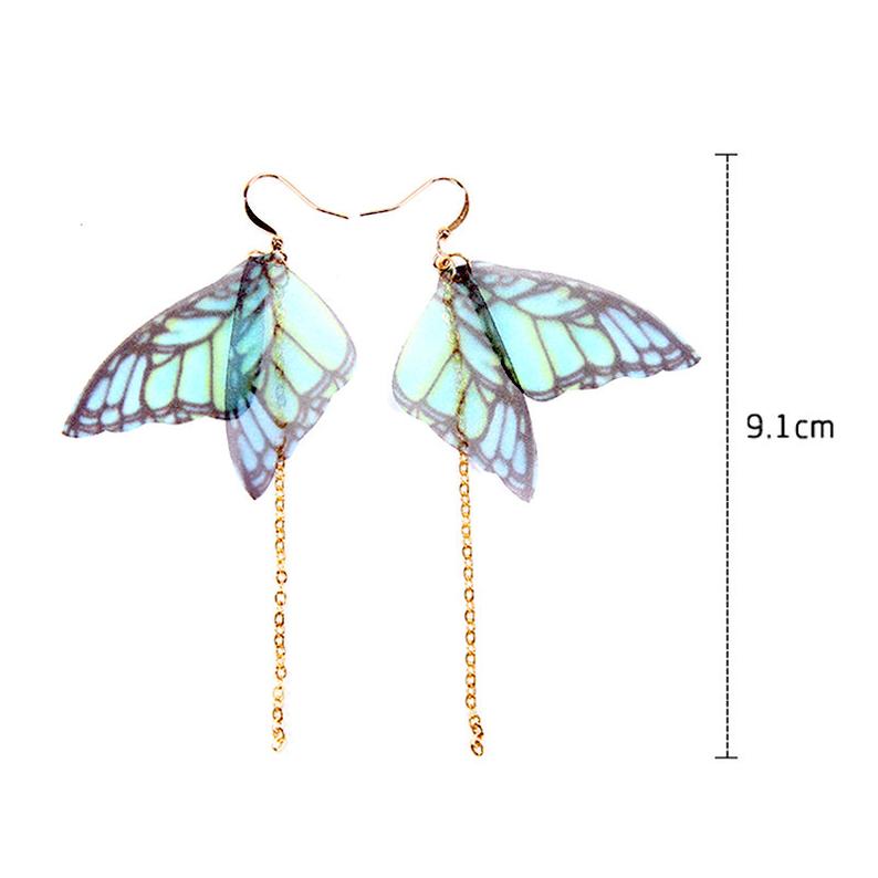 Butterfly Earrings: Turquoise translucent fabric butterfly wings drop and dangle earrings inspired by Frida Kahlo. Mexican jewelry by Fridamaniacs for Fridalovers. Women and Girls trendy fashion spring and summer gift idea. Birthday or anniversary
