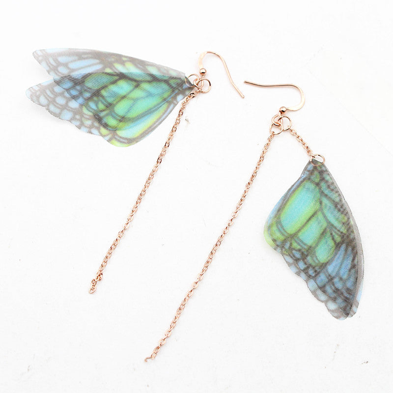 Butterfly Earrings: Turquoise translucent fabric butterfly wings drop and dangle earrings inspired by Frida Kahlo. Mexican jewelry by Fridamaniacs for Fridalovers. Women and Girls trendy fashion spring and summer gift idea. Birthday or anniversary
