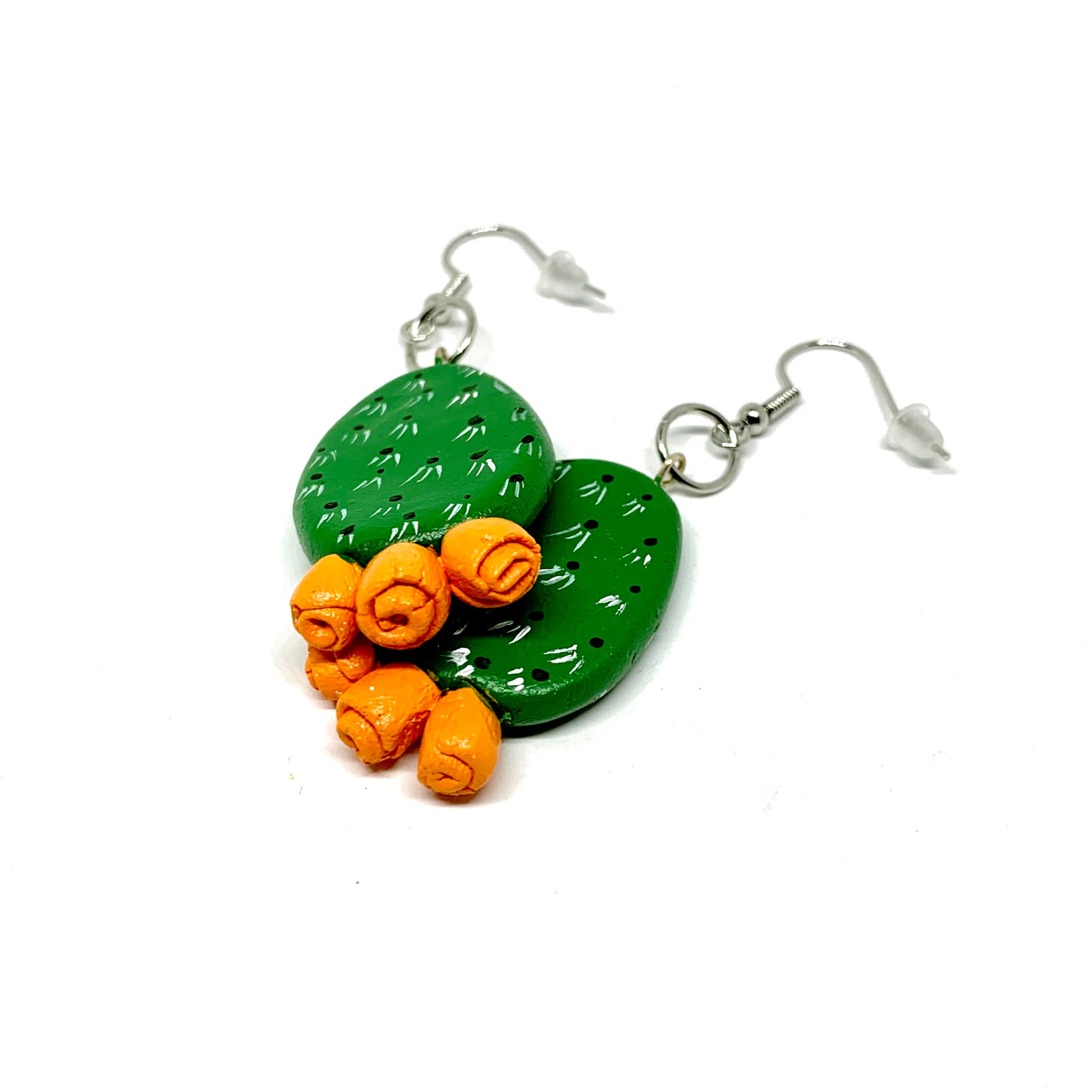 Cactus earrings. Handmade hand painted clay cactus earrings. Mexican jewelry by Fridamaniacs Frida Kahlo inspired Mexico Folk art. Wearable art accessories from Claywelry™