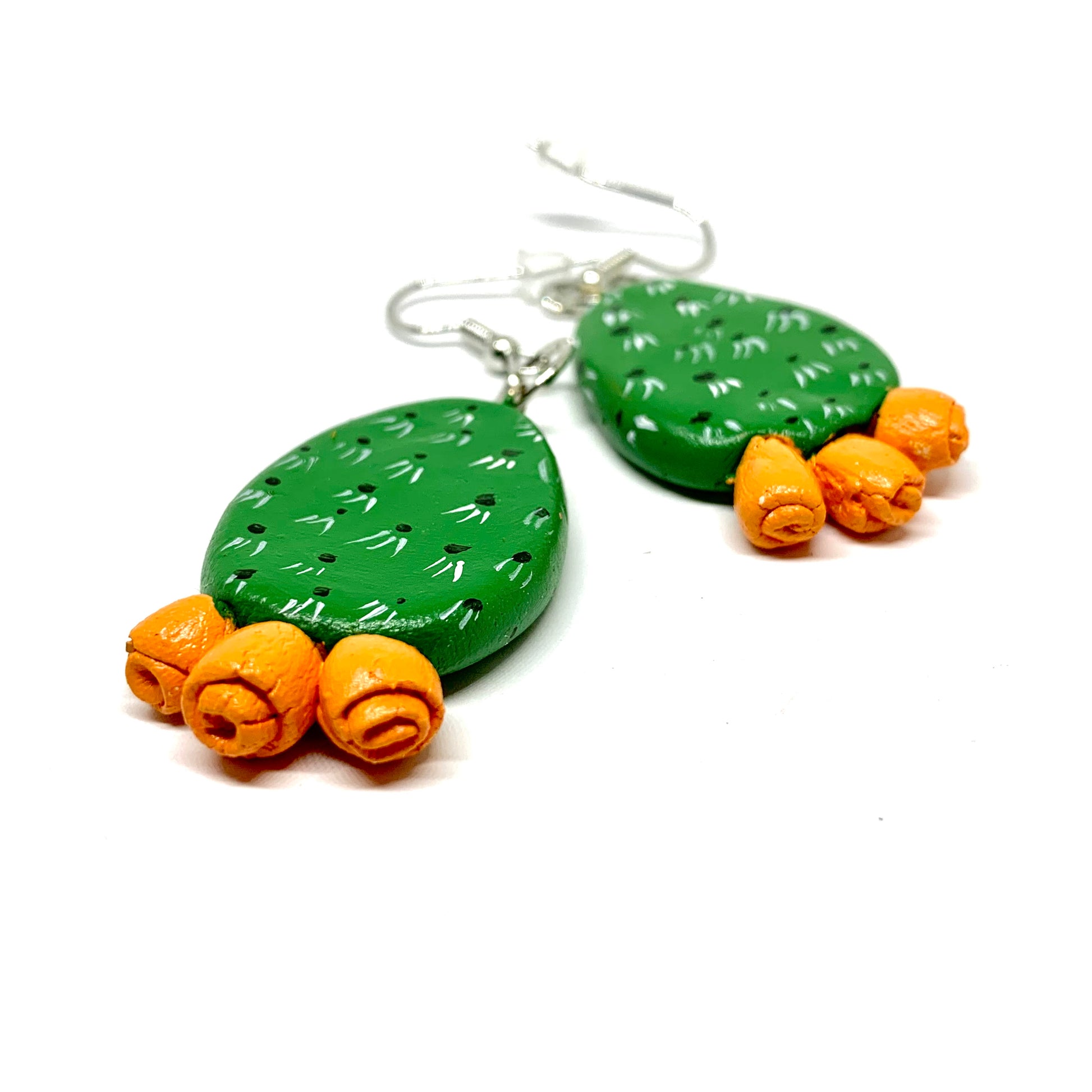 Cactus earrings. Handmade hand painted clay cactus earrings. Mexican jewelry by Fridamaniacs Frida Kahlo inspired Mexico Folk art. Wearable art accessories from Claywelry™