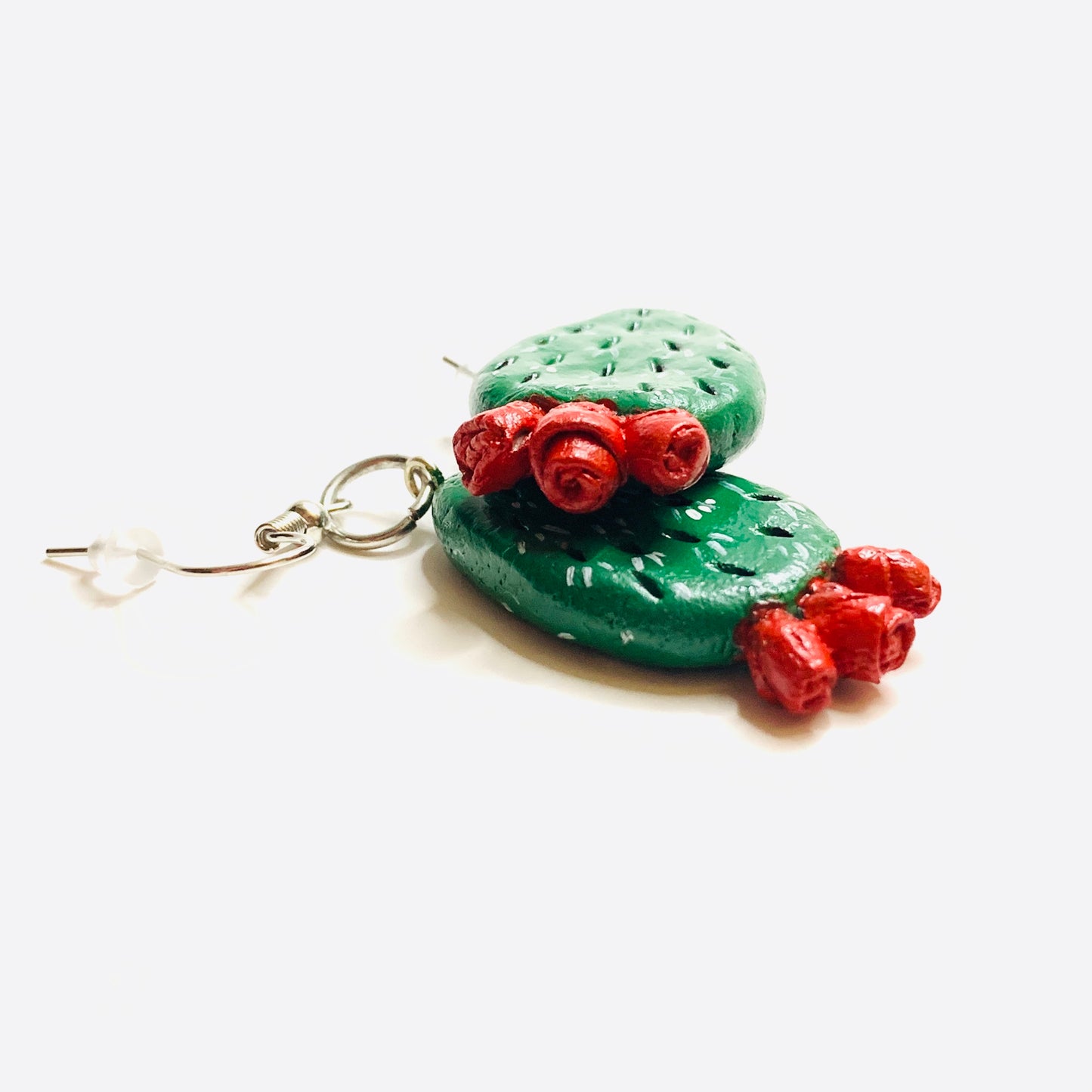 cactus earrings, clay cactus earrings, clay jewelry, mexican jewelry, mexico folk art, nopal aretes, carved handmade jewelry