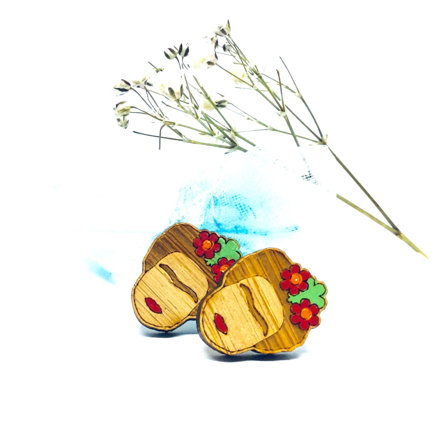 Frida Earrings: Bamboo Frida Kahlo Stud Wooden Earrings by Fridamaniacs. Hand painted and Handmade Mexican Jewelry for Girls. Cute and original birthday gift idea.