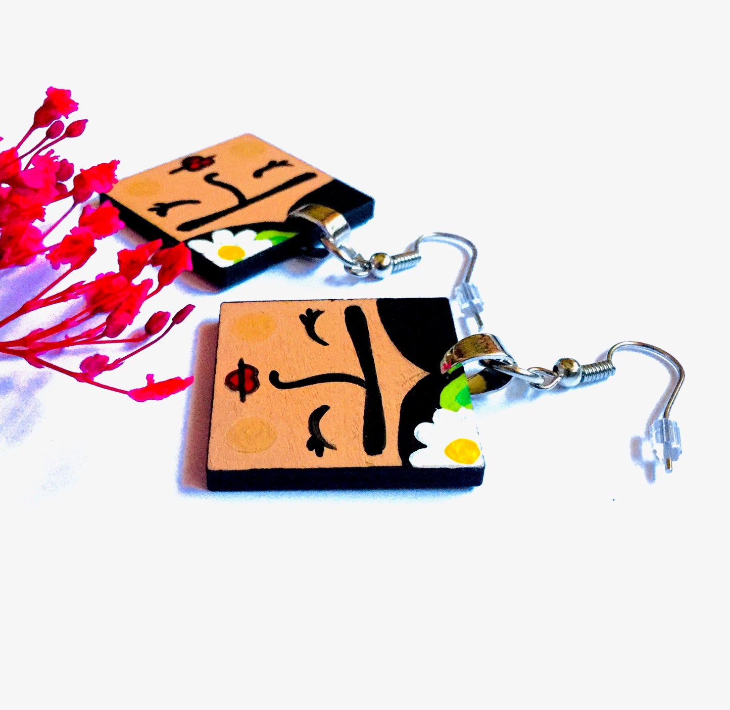 Frida Earrings: Hand Painted Frida Kahlo Wooden Drop and Dangle Earrings by Fridamaniacs for Fridalovers. Mexican jewelry Art to wear. Girls Birthday gift idea