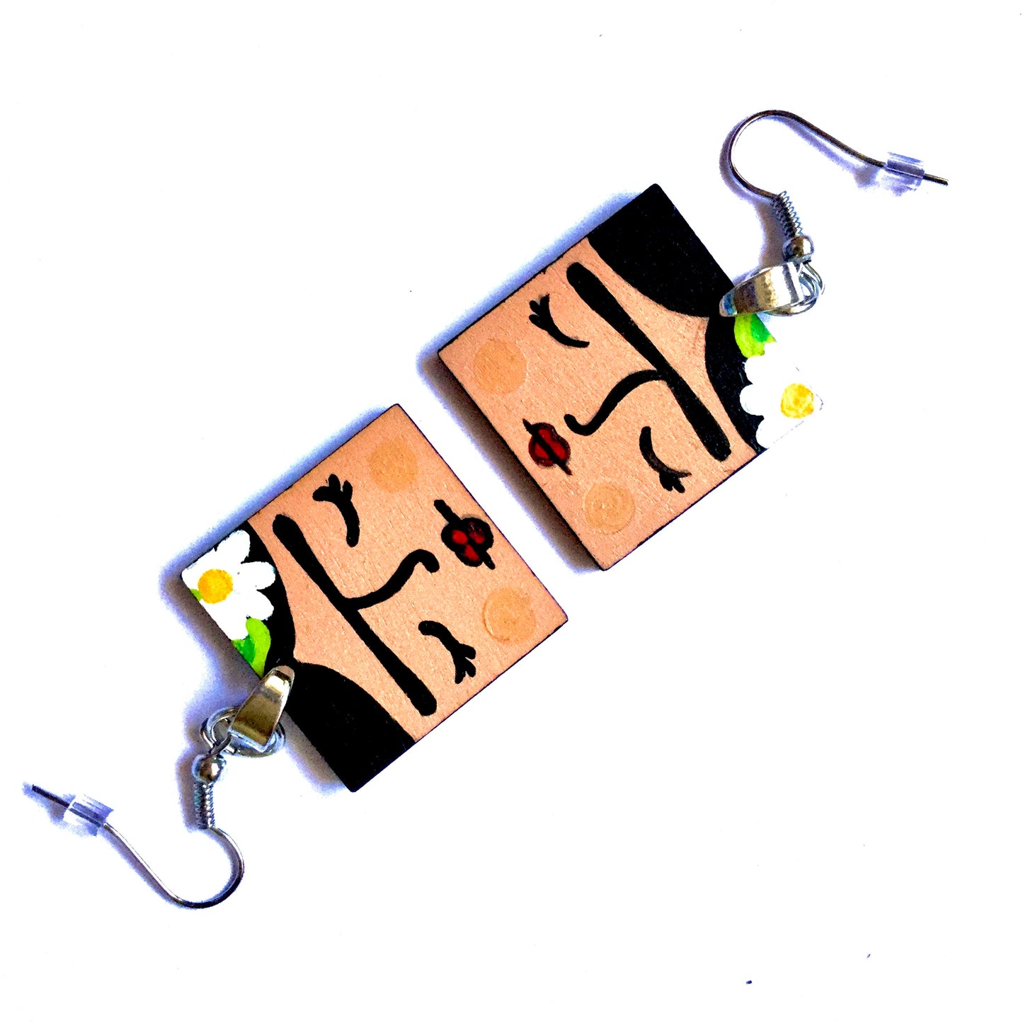 Frida Earrings: Hand Painted Frida Kahlo Wooden Drop and Dangle Earrings by Fridamaniacs for Fridalovers. Mexican jewelry Art to wear. Girls Birthday gift idea