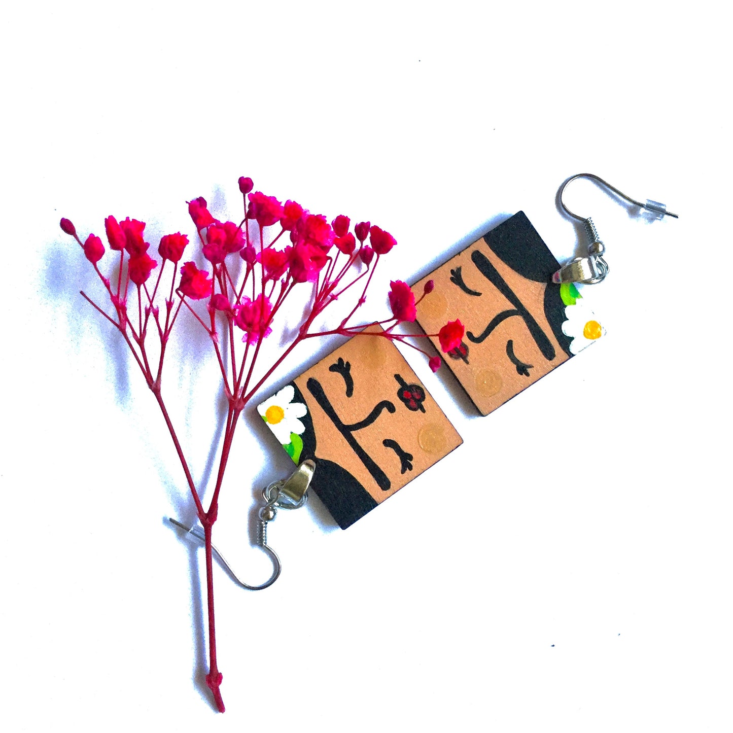Frida Earrings: Hand Painted Frida Kahlo Wooden Drop and Dangle Earrings by Fridamaniacs for Fridalovers. Mexican jewelry Art to wear. Girls Birthday gift idea