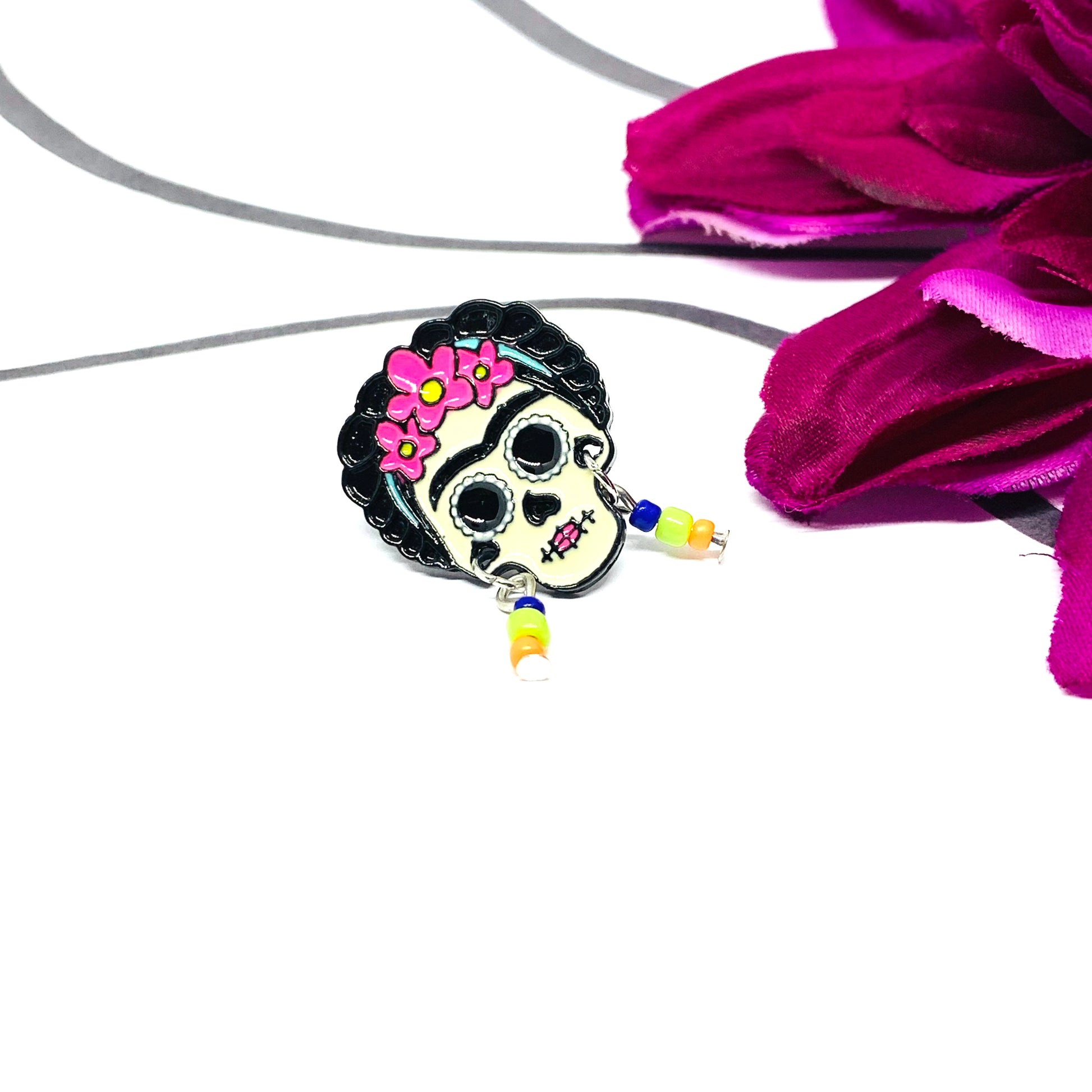 Frida Kahlo Enamel Pin: Day of the dead mexican inspired skull frida brooch by fridamaniacs for fridalovers. Fridamania jewelry and accessories