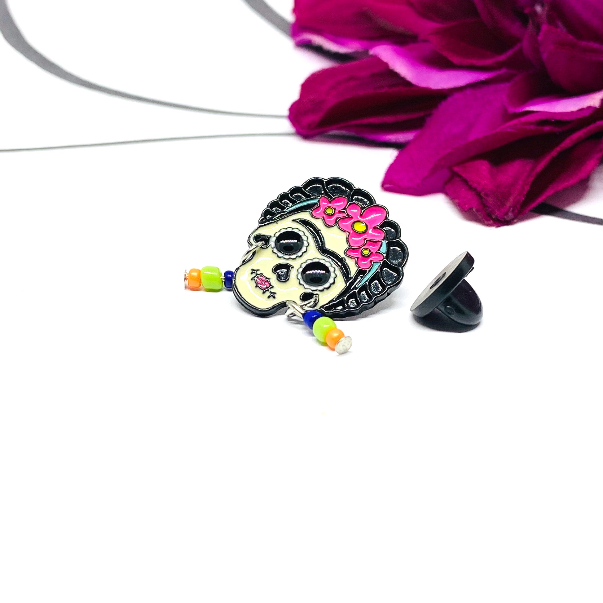 Frida Kahlo Enamel Pin: Day of the dead mexican inspired skull frida brooch by fridamaniacs for fridalovers. Fridamania jewelry and accessories