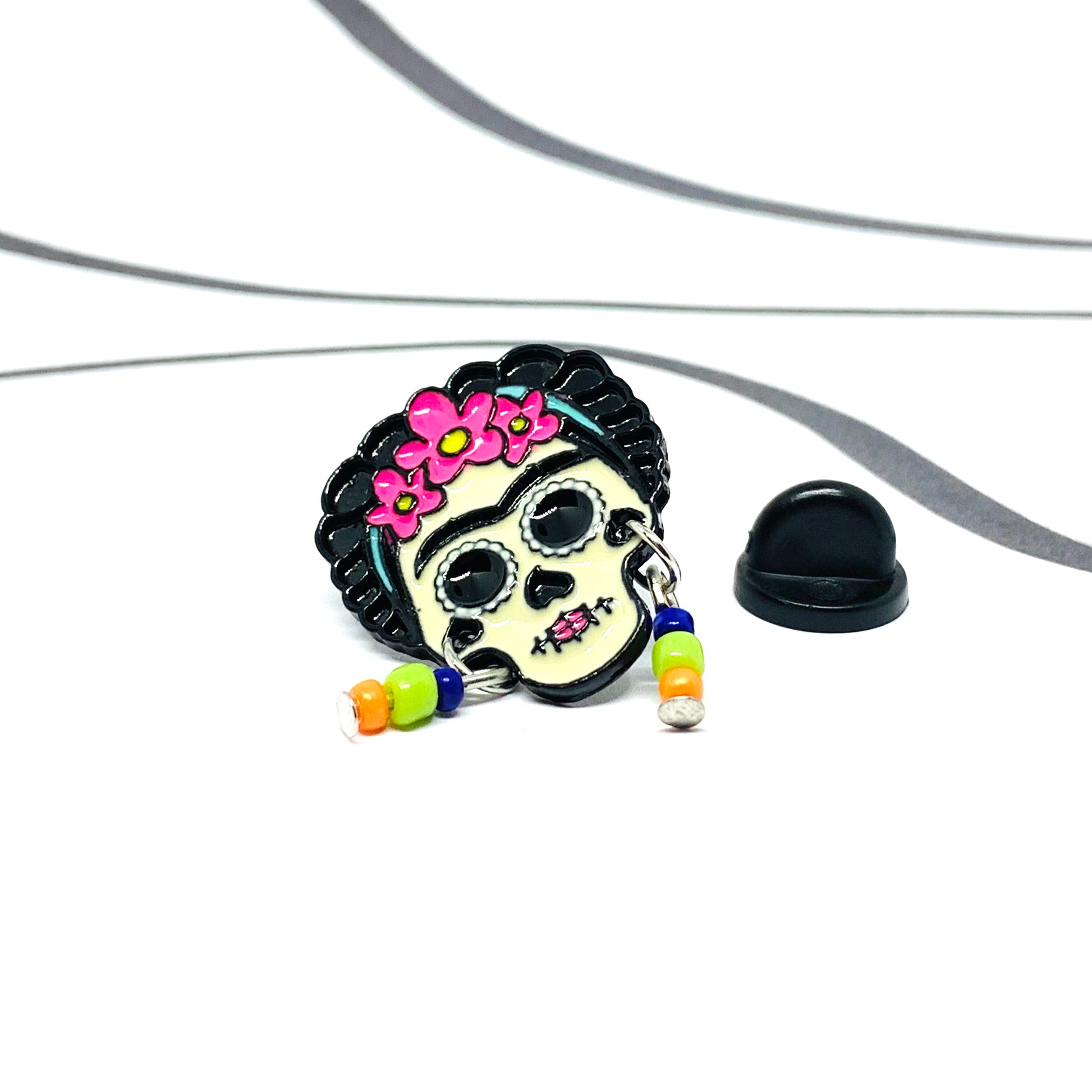 Frida Kahlo Enamel Pin: Day of the dead mexican inspired skull frida brooch by fridamaniacs for fridalovers. Fridamania jewelry and accessories
