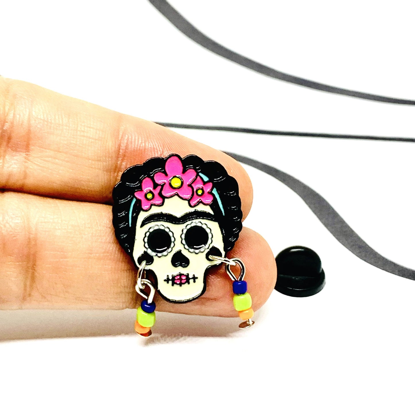 Frida Kahlo Enamel Pin: Day of the dead mexican inspired skull frida brooch by fridamaniacs for fridalovers. Fridamania jewelry and accessories
