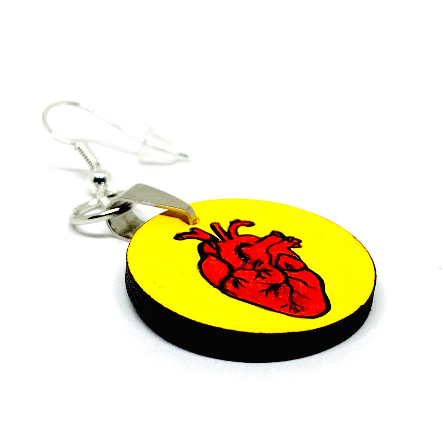 Heart Earrings: La Loteria el corazon Heart Earrings. Hand painted handmade Mexico Loteriart jewelry. Aretes de corazon pintados a mano de la Loteria Mexicana. Wearable Art. Mexico Folk Art to Wear by Fridamaniacs for Fridalovers. Frida Kahlo inspired jewelry for Girls