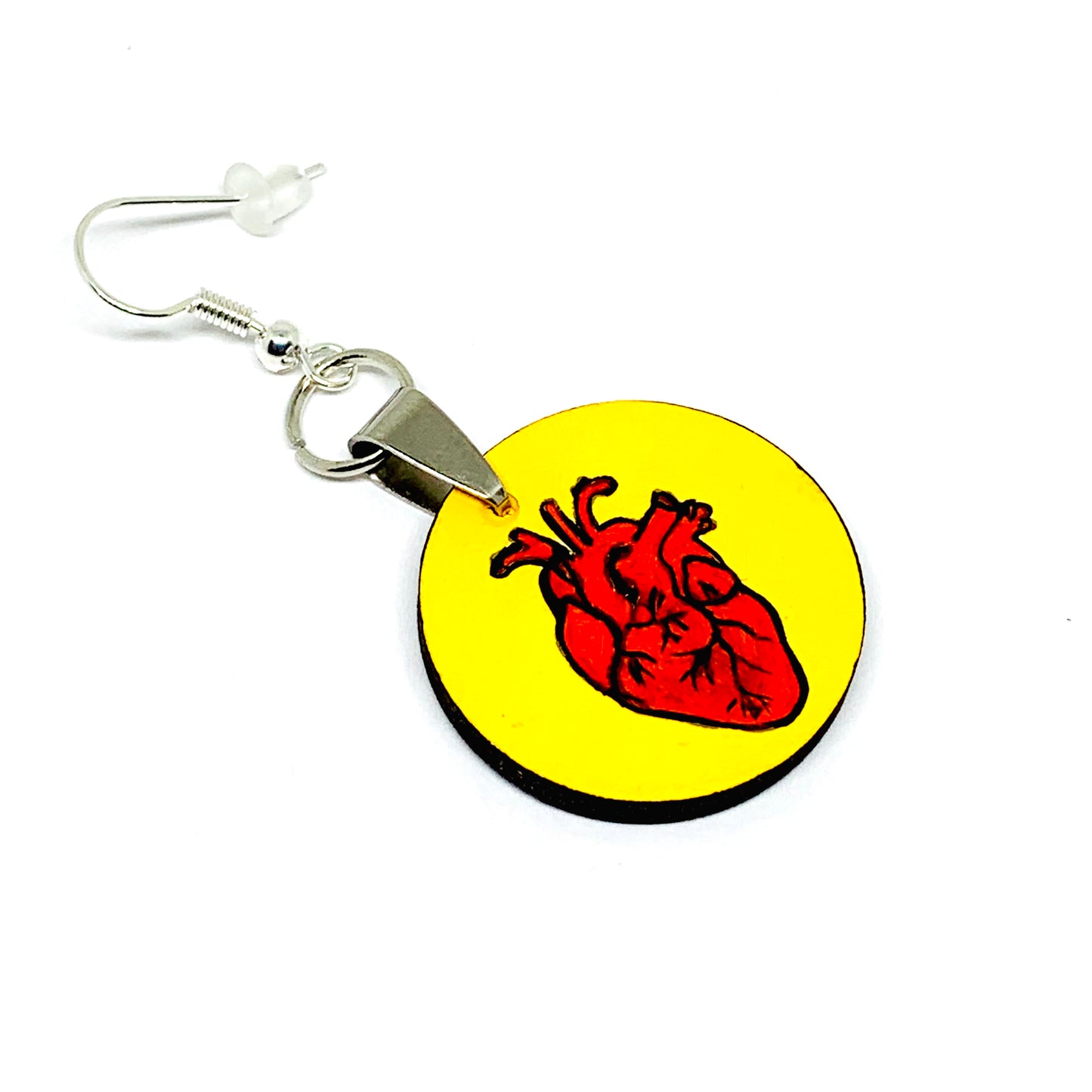 Heart Earrings: La Loteria el corazon Heart Earrings. Hand painted handmade Mexico Loteriart jewelry. Aretes de corazon pintados a mano de la Loteria Mexicana. Wearable Art. Mexico Folk Art to Wear by Fridamaniacs for Fridalovers. Frida Kahlo inspired jewelry for Girls