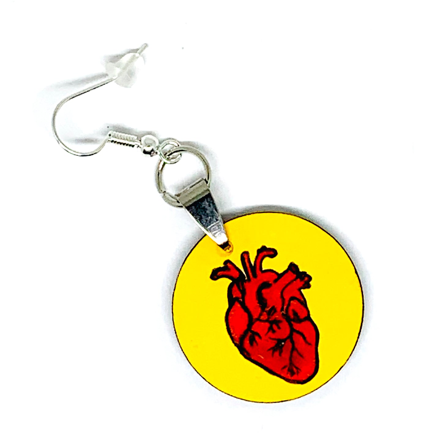 Heart Earrings: La Loteria el corazon Heart Earrings. Hand painted handmade Mexico Loteriart jewelry. Aretes de corazon pintados a mano de la Loteria Mexicana. Wearable Art. Mexico Folk Art to Wear by Fridamaniacs for Fridalovers. Frida Kahlo inspired jewelry for Girls