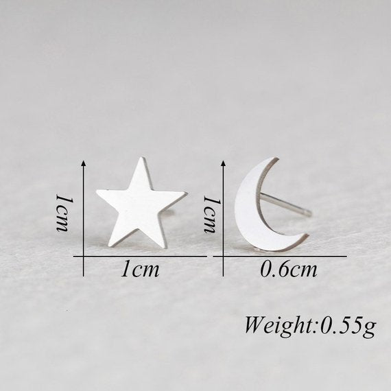 Moon/Star Silver Stud Earrings