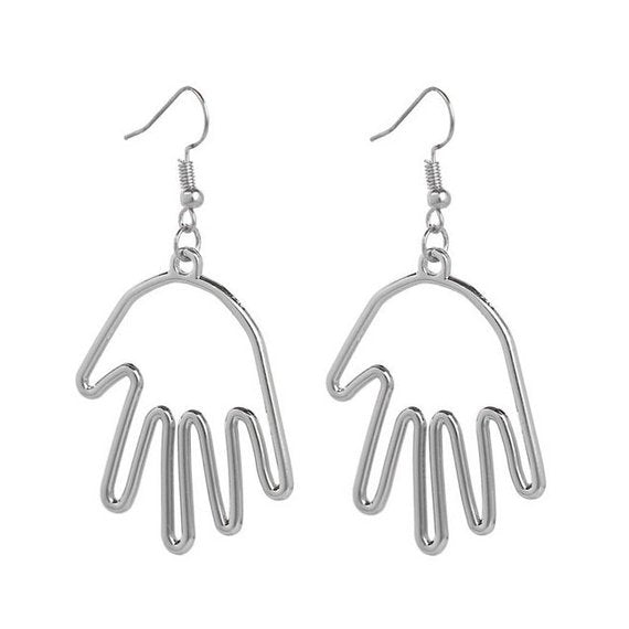 Hand earrings silver tone Mexican Jewelry inspired by Frida Kahlo Mexico Folk Art. Hollow hands.