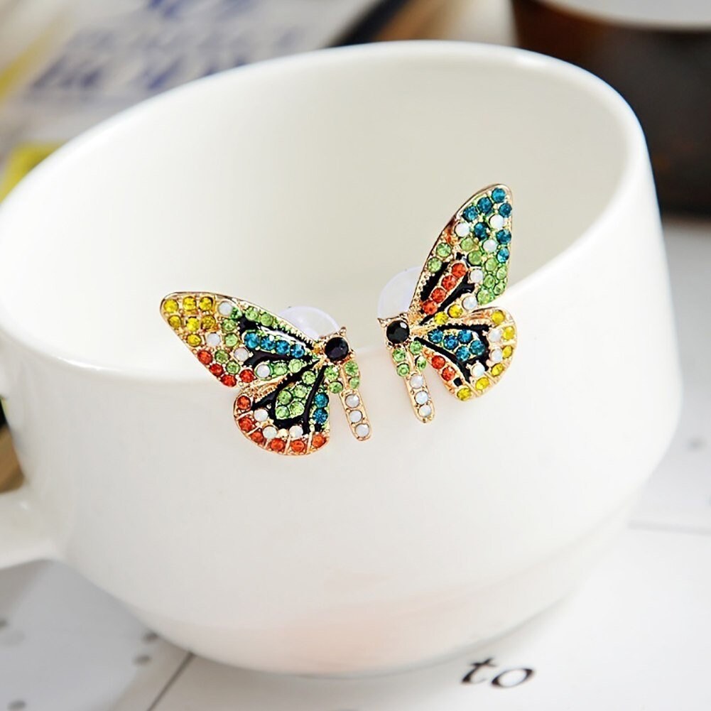 Butterfly Earrings Multicolor Rhine Stone Butterfly Stud Earrings Mexican Jewelry Frida Jewelry FridaFans Aretes Mariposa Girl Birthday Gift