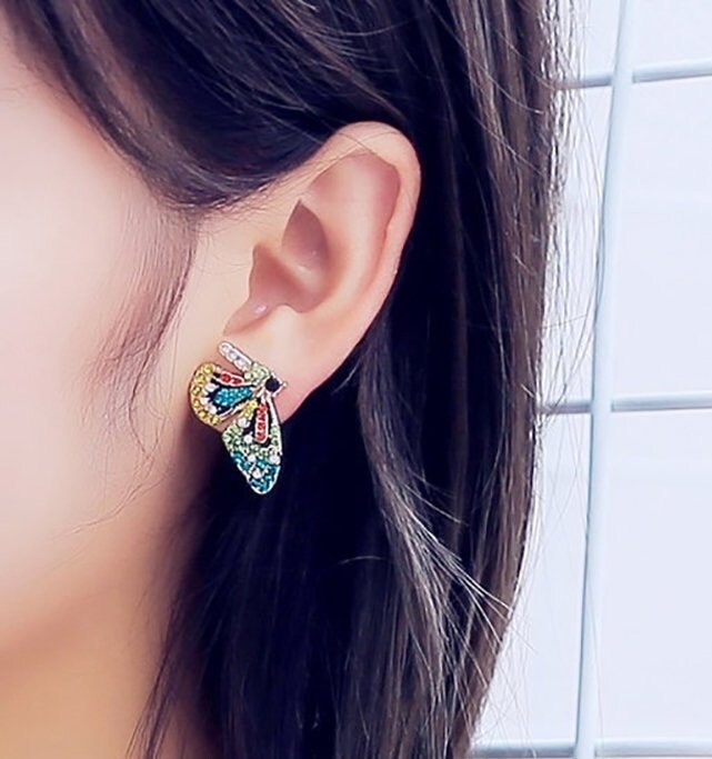 Butterfly Earrings Multicolor Rhine Stone Butterfly Stud Earrings Mexican Jewelry Frida Jewelry FridaFans Aretes Mariposa Girl Birthday Gift