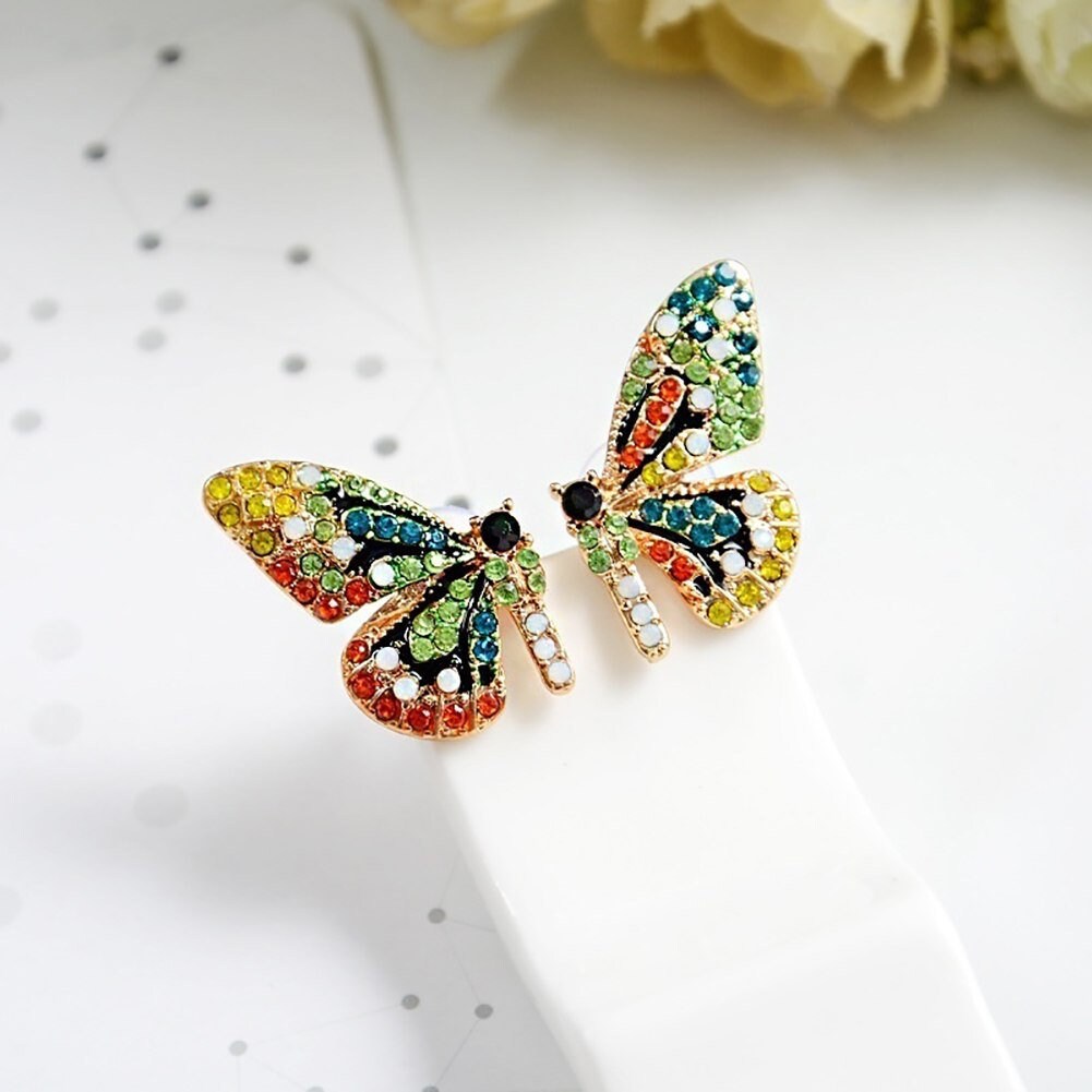 Butterfly Earrings Multicolor Rhine Stone Butterfly Stud Earrings Mexican Jewelry Frida Jewelry FridaFans Aretes Mariposa Girl Birthday Gift