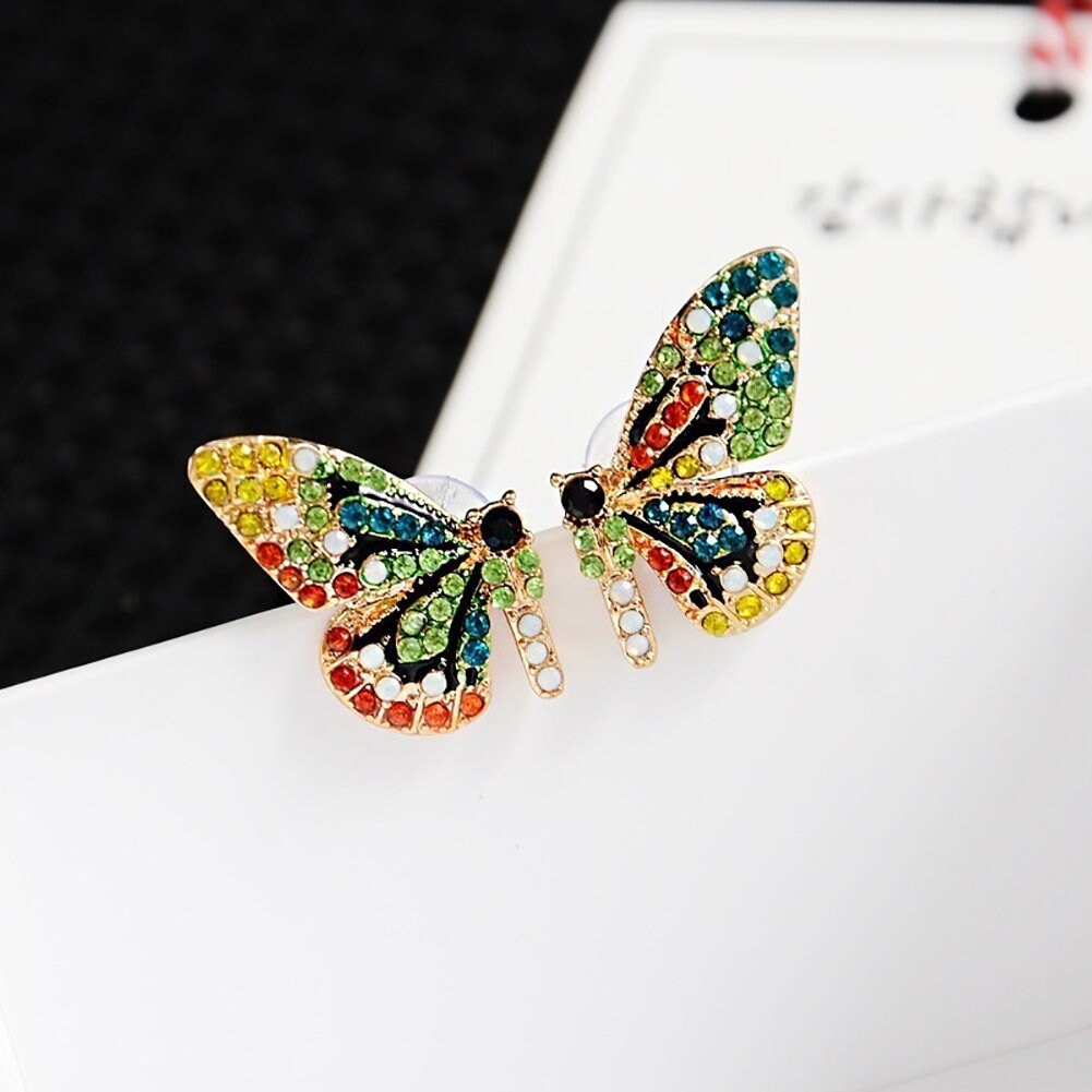 Butterfly Earrings Multicolor Rhine Stone Butterfly Stud Earrings Mexican Jewelry Frida Jewelry FridaFans Aretes Mariposa Girl Birthday Gift