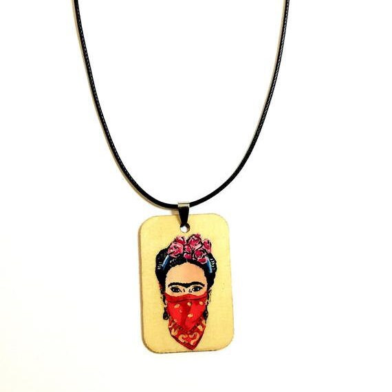 Feminist Frida Pendant Necklace Hand Painted Wooden Frida Necklace Wearable Art Women Frida Jewelry Artwear Mexican Jewelry Frida Art Gift