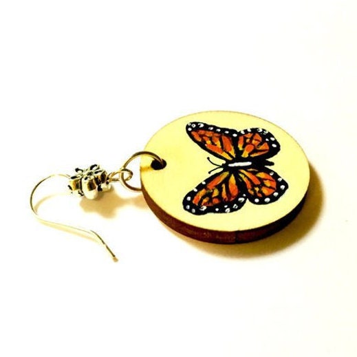 Butterfly Earrings Mexican Folk Art Jewelry HandPainted Wood Monarch Butterfly Earrings Women Dangle Earrings Aretes Mariposa Frida Inspired