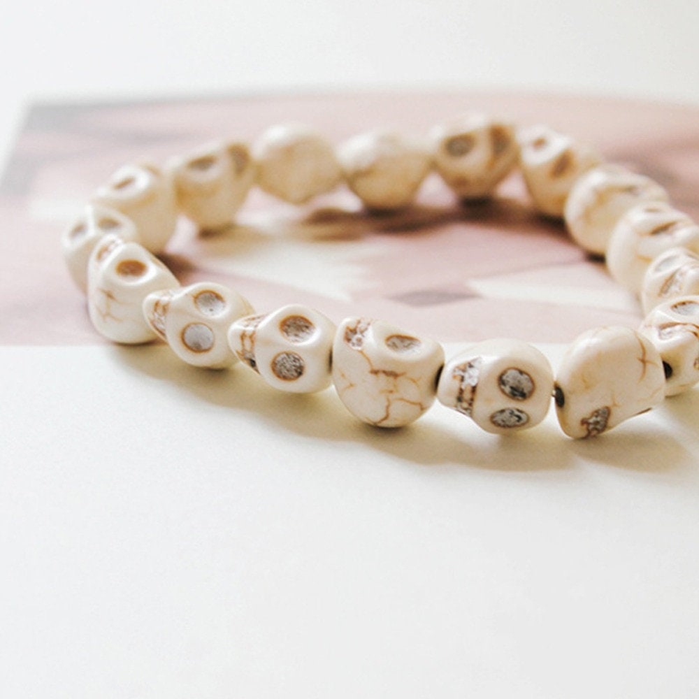 Skull Bracelet, Skull Beads Bracelet, Men Skull Bracelet, Unisex Skull Wristband Bracelet, Calaveras Pulsera, Men's Jewelry, Skull Jewelry