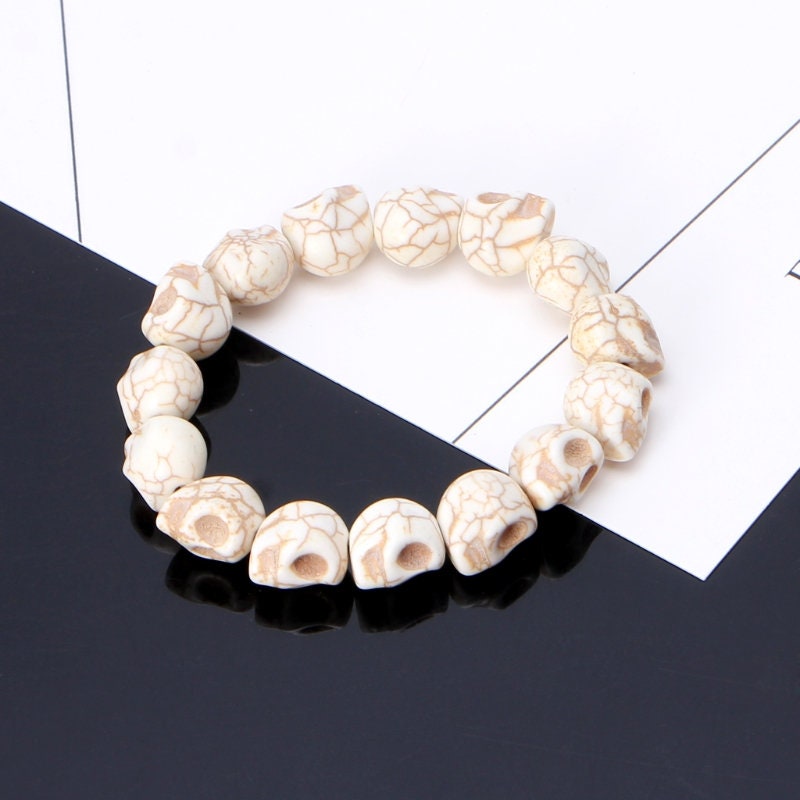 Skull Bracelet, Skull Beads Bracelet, Men Skull Bracelet, Unisex Skull Wristband Bracelet, Calaveras Pulsera, Men's Jewelry, Skull Jewelry