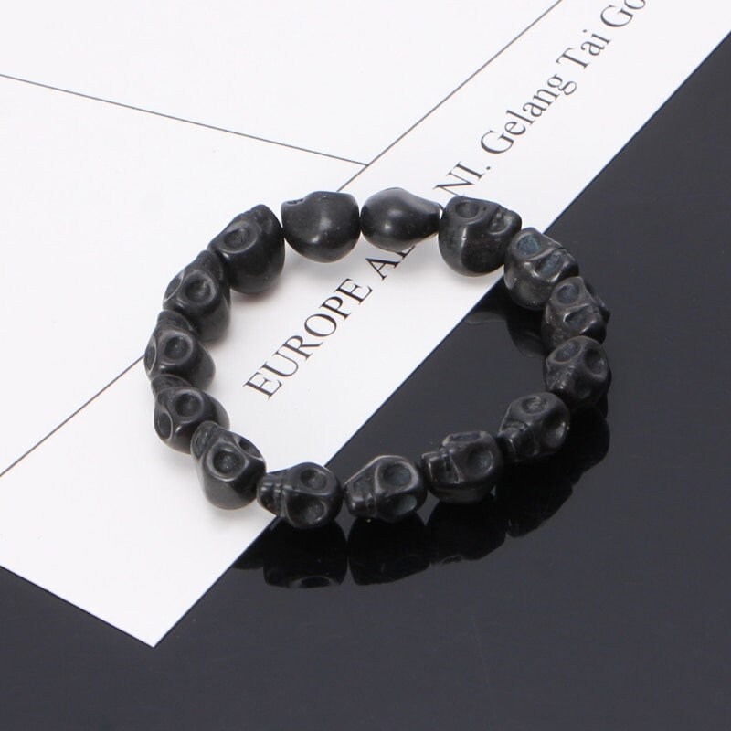 Black Skull Beads Bracelet, Skull Beads Bracelet, Men Bracelet, Mexican Jewelry, Calaveras Brazalete, Black Skull Wristband, Men Jewelry
