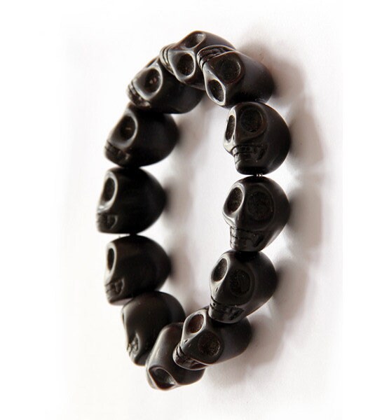 Black Skull Beads Bracelet, Skull Beads Bracelet, Men Bracelet, Mexican Jewelry, Calaveras Brazalete, Black Skull Wristband, Men Jewelry