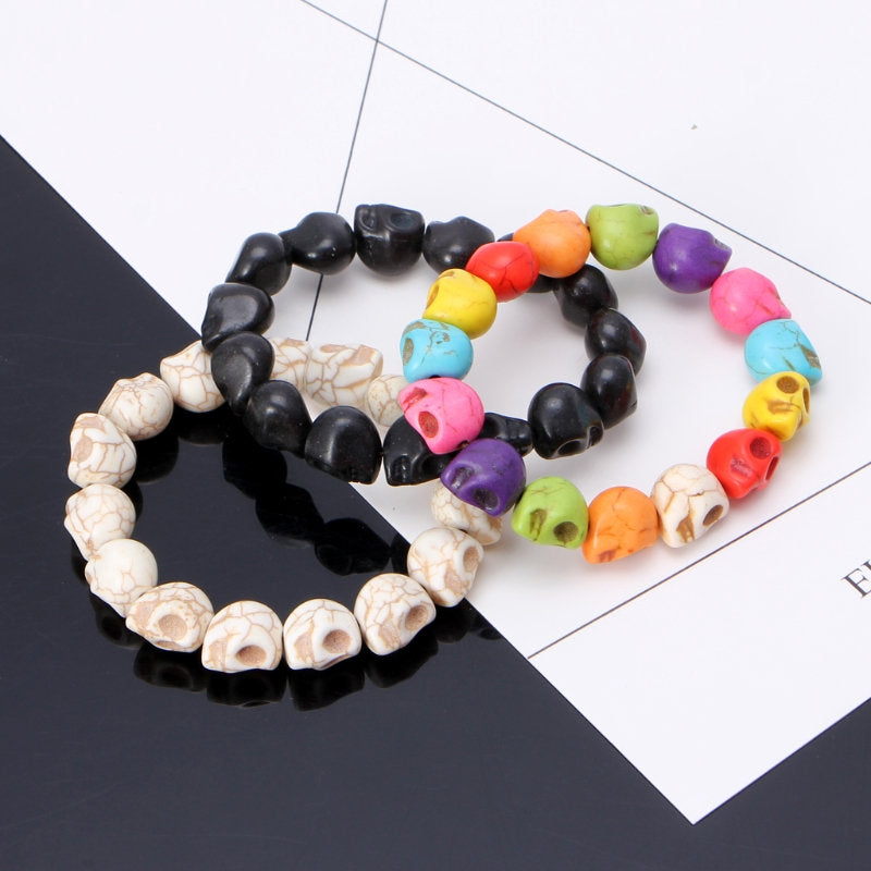 Skull Bracelet Set, Skull Beads Bracelets, Black skull Bracelet, Beige Skull Bracelet, Multicolor Skull Bracelet, Mexican Jewelry, Calaveras