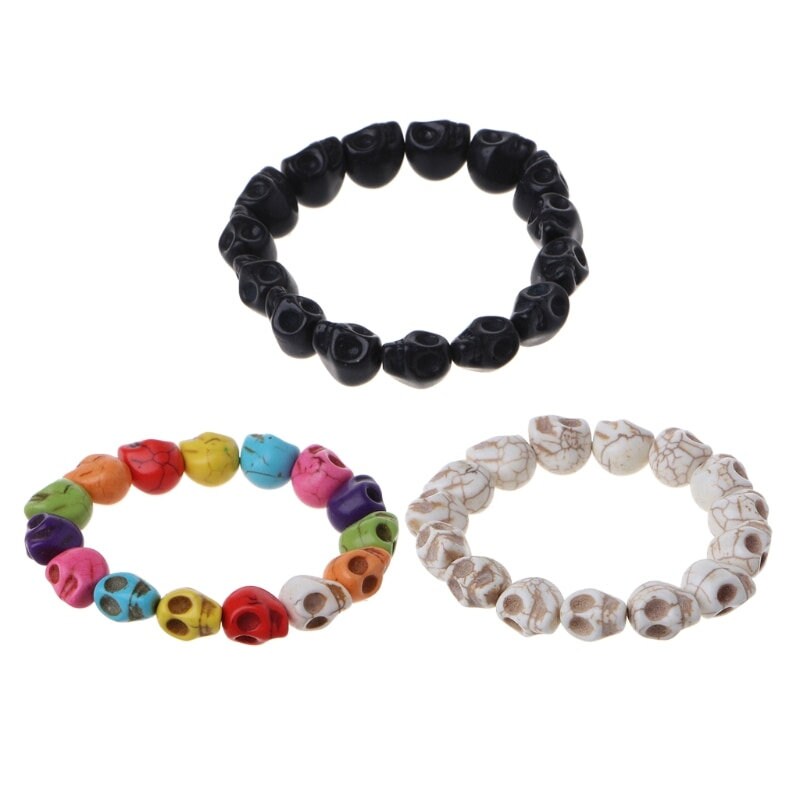 Skull Bracelet Set, Skull Beads Bracelets, Black skull Bracelet, Beige Skull Bracelet, Multicolor Skull Bracelet, Mexican Jewelry, Calaveras