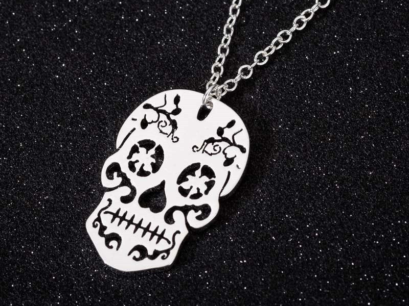 Silver Skull Pendant and Necklace, Women Skull Jewelry, Skull Pendant, Day of the Dead, Sugar Skull Pendant, Mexican Jewelry, Silver Skull