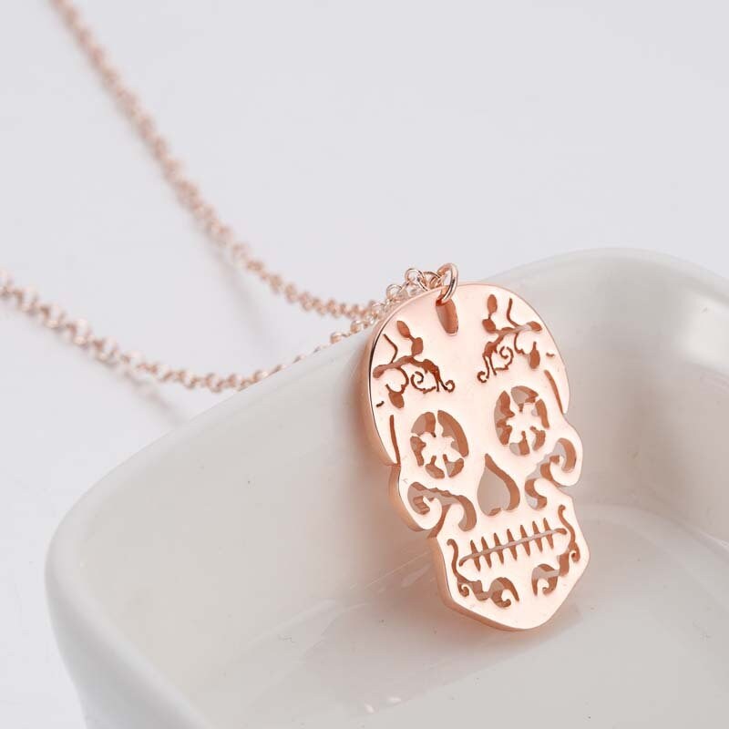 Silver Skull Pendant and Necklace, Women Skull Jewelry, Skull Pendant, Day of the Dead, Sugar Skull Pendant, Mexican Jewelry, Silver Skull