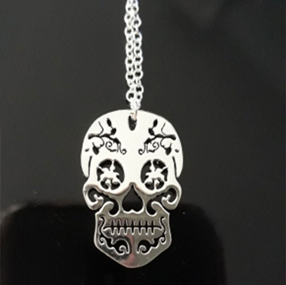 Silver Skull Pendant and Necklace, Women Skull Jewelry, Skull Pendant, Day of the Dead, Sugar Skull Pendant, Mexican Jewelry, Silver Skull