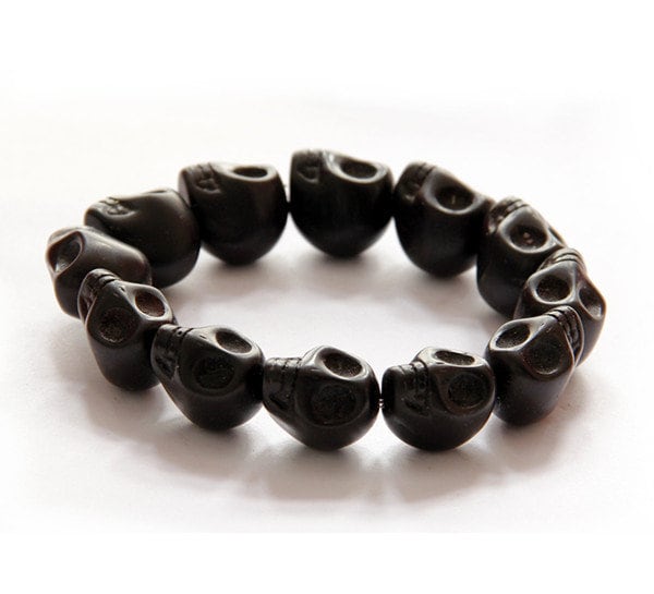 Black Skull Beads Bracelet, Skull Beads Bracelet, Men Bracelet, Mexican Jewelry, Calaveras Brazalete, Black Skull Wristband, Men Jewelry